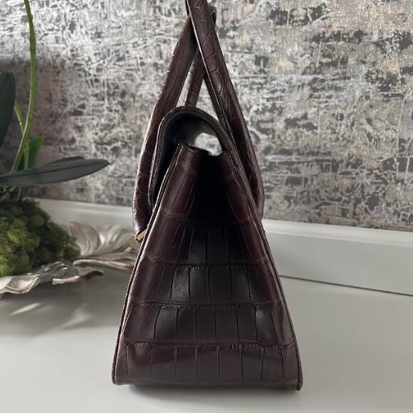 $7.5K LAMBERTSON TRUEX TIFFANY BROWN CROCODILE BOXCAR PURSE BAG - Picture 3 of 11